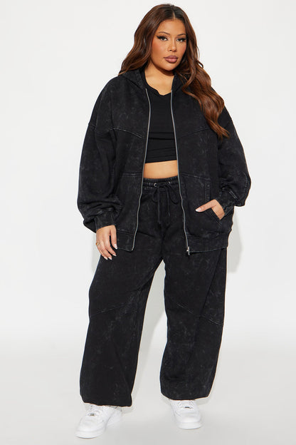 Kathleen Washed Fleece Lounge Zip Up Hoodie - Charcoal