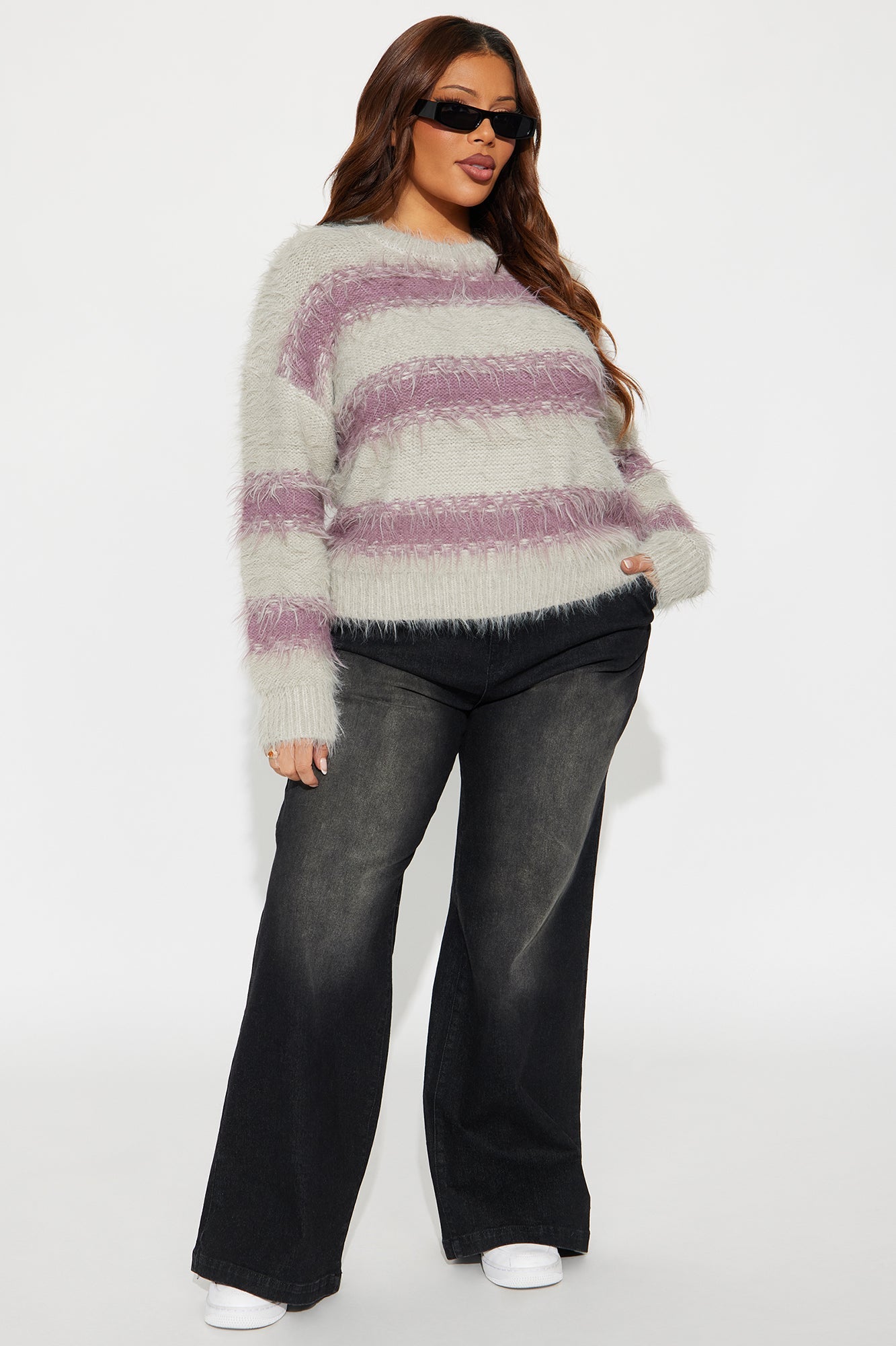 Big Views Fuzzy Striped Cardigan - Grey/combo