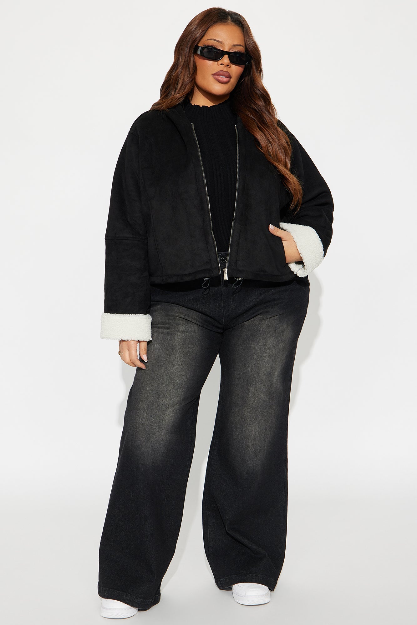 Eskimo Kiss Faux Suede Hooded Coat - Black