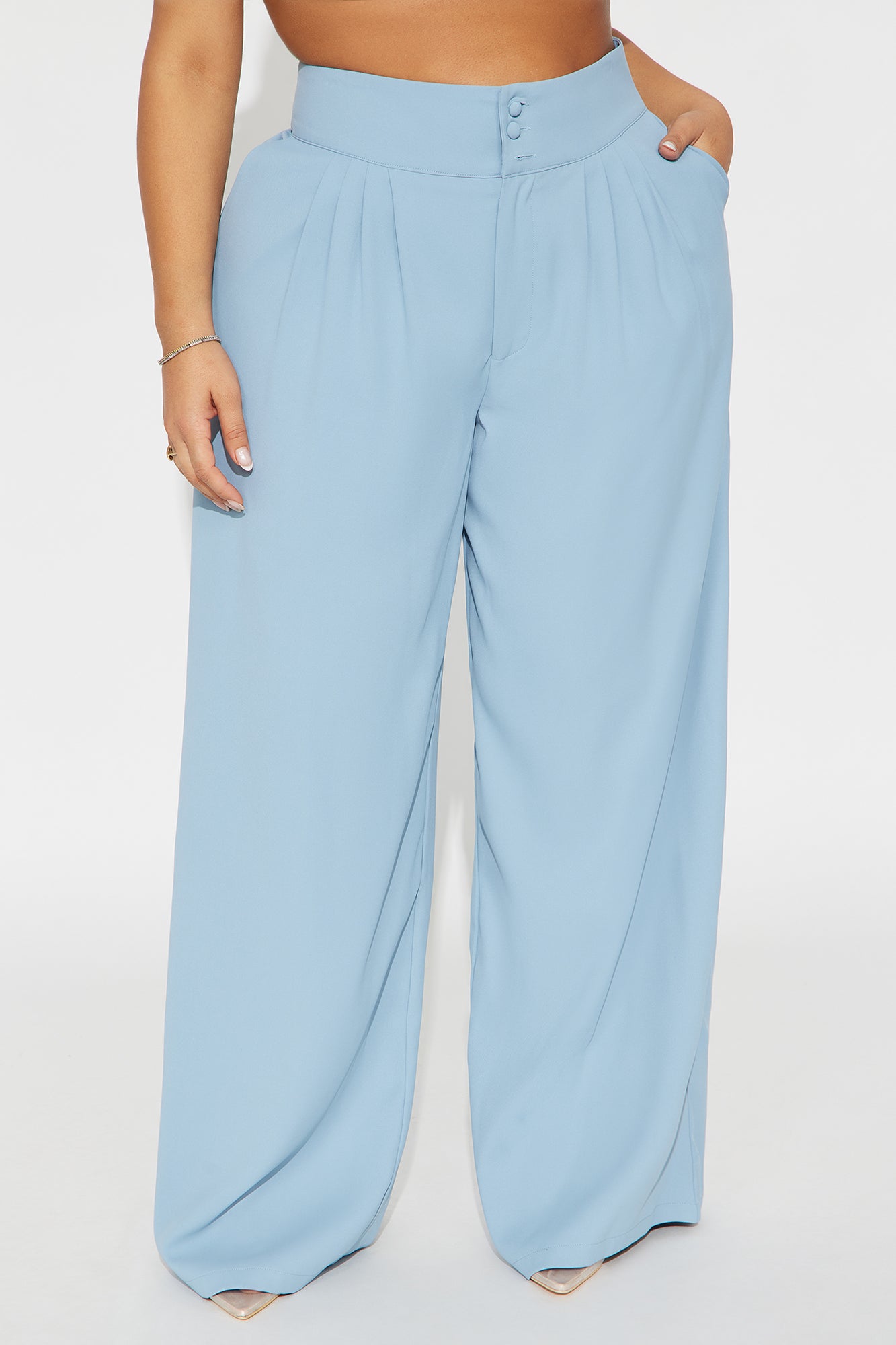 Clarabelle Wide Leg Crepe Trousers 33″ - Slate Blue