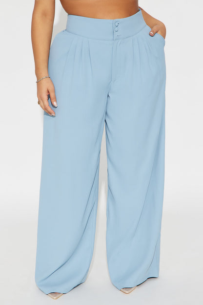 Clarabelle Wide Leg Crepe Trousers 33″ - Slate Blue