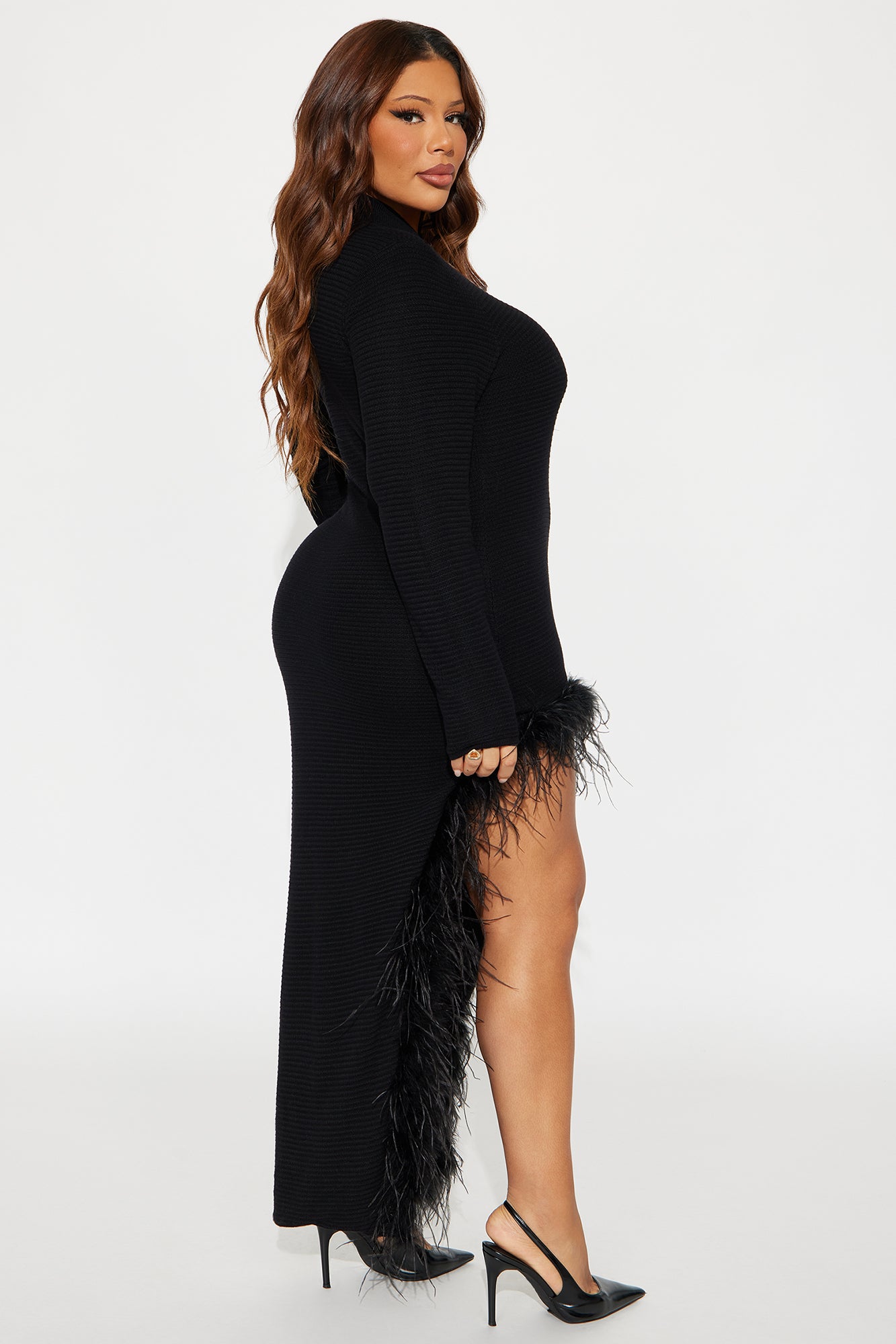 Katrina Feathered Gown - Black