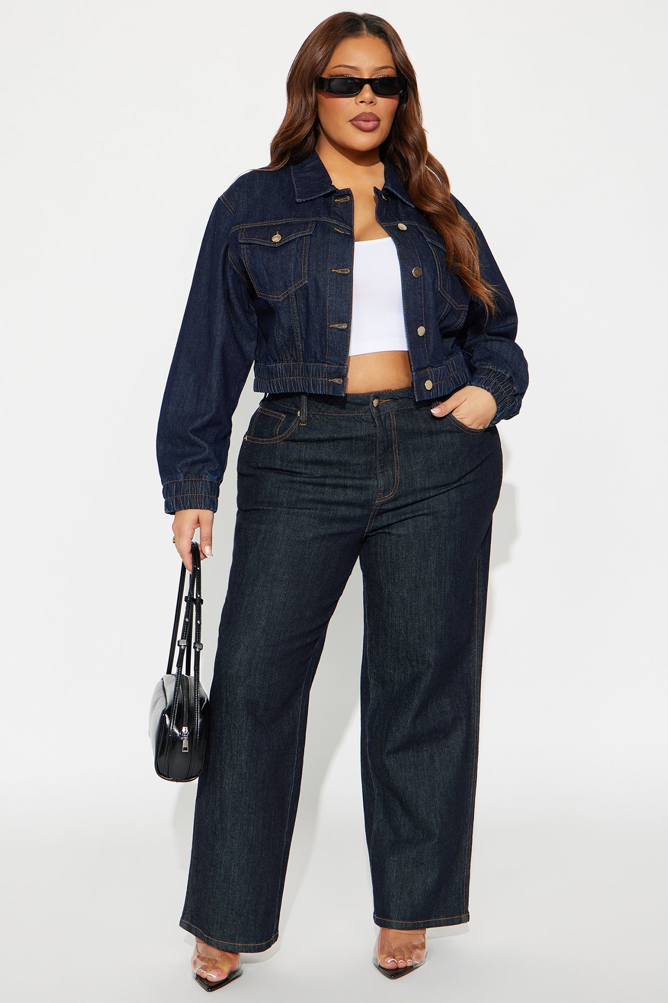 Iconic Cropped Denim Bomber Jacket - Dark Wash