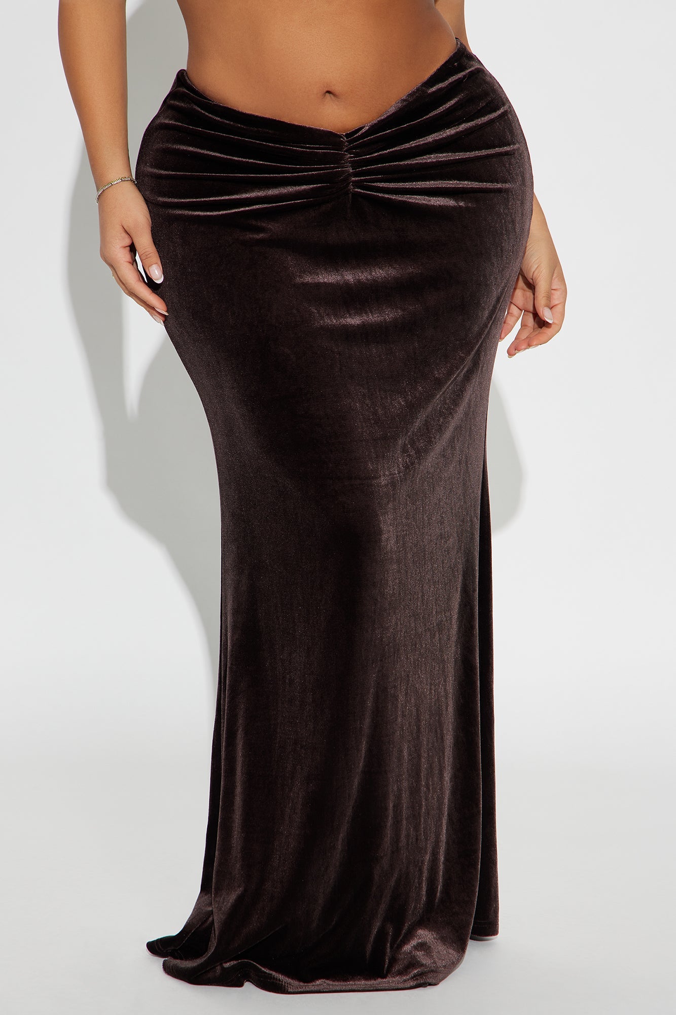 Crushing On You Velvet V Front Maxi Skirt - Chocolate