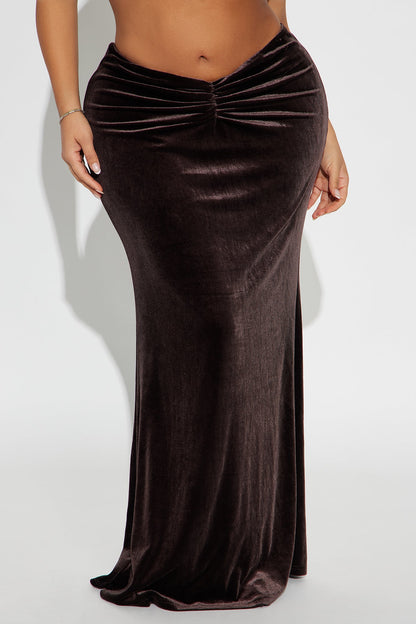 Crushing On You Velvet V Front Maxi Skirt - Chocolate