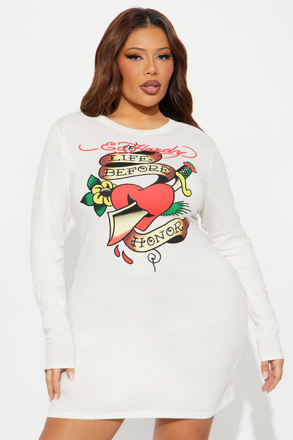 Ed Hardy Honor Dagger Long Sleeve Mini Dress - Ivory
