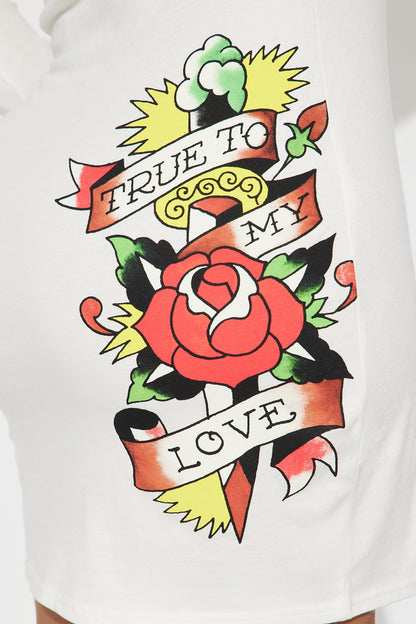 Ed Hardy Honor Dagger Long Sleeve Mini Dress - Ivory