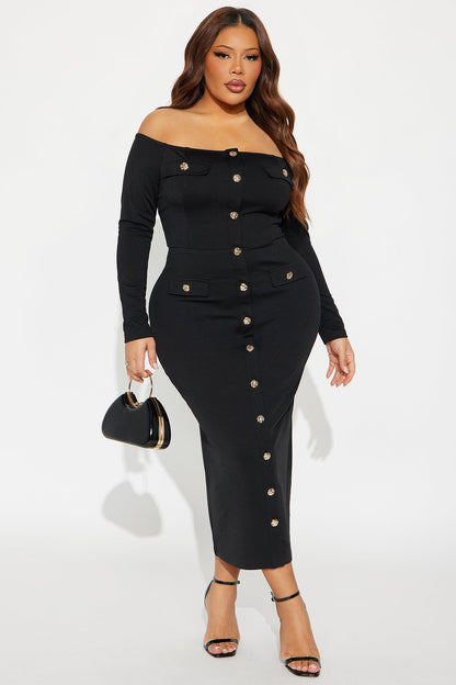 Goldie Off Shoulder Midi Dress - Black