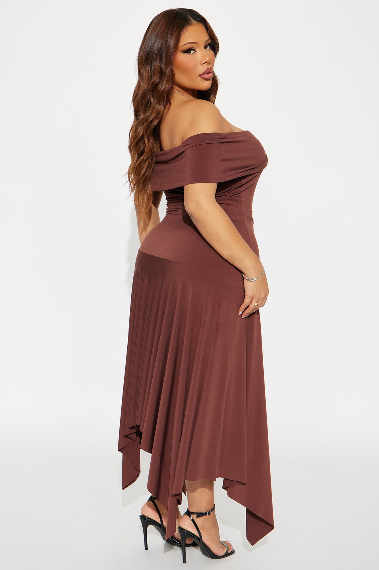 Brielle Asymmetrical Midi Dress - Chocolate