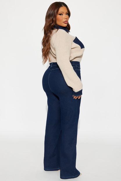 Mikayla Denim Sweater Mix Jumpsuit - Dark Denim