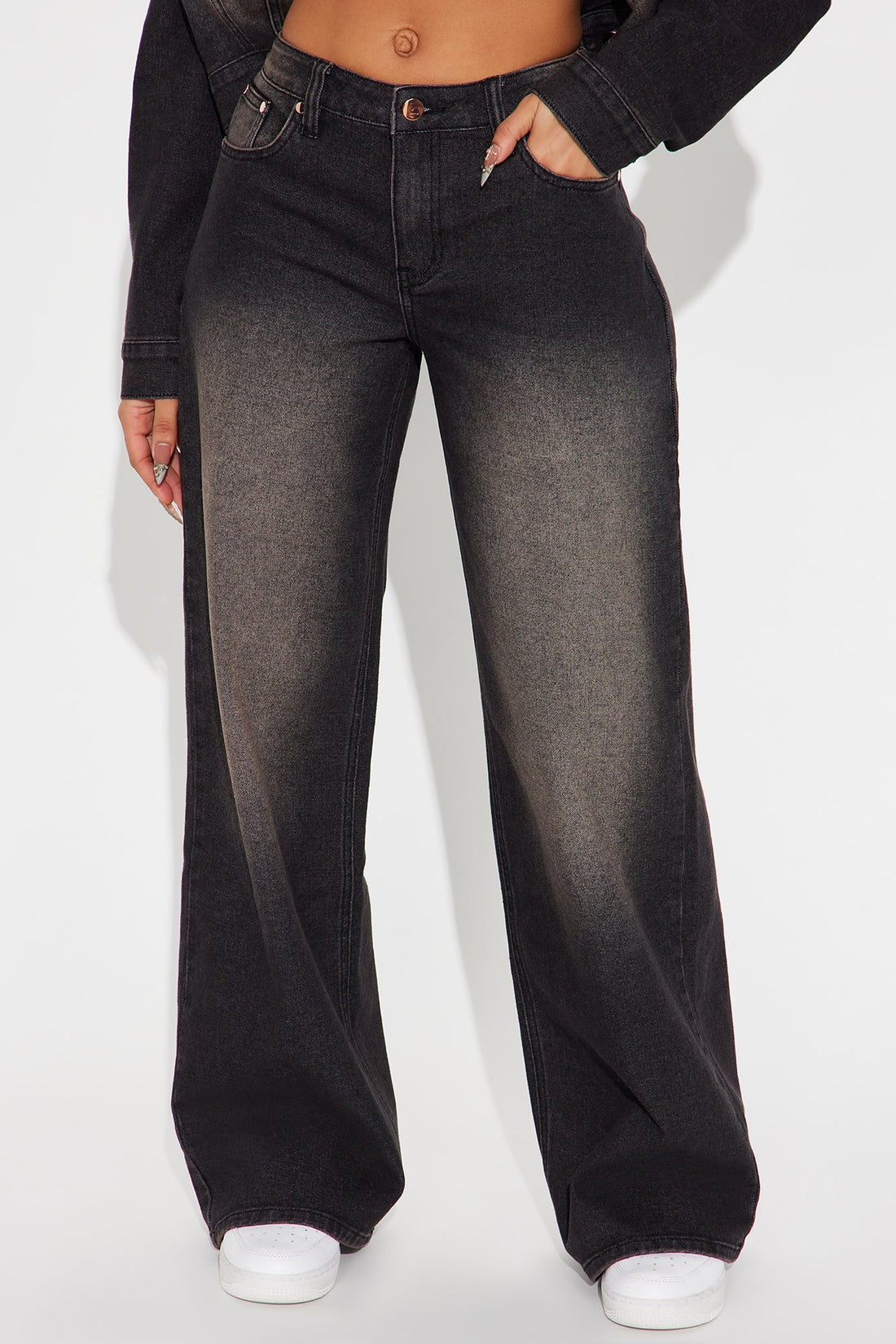 Low Flame Tinted Wide Leg Jean - Black Wash
