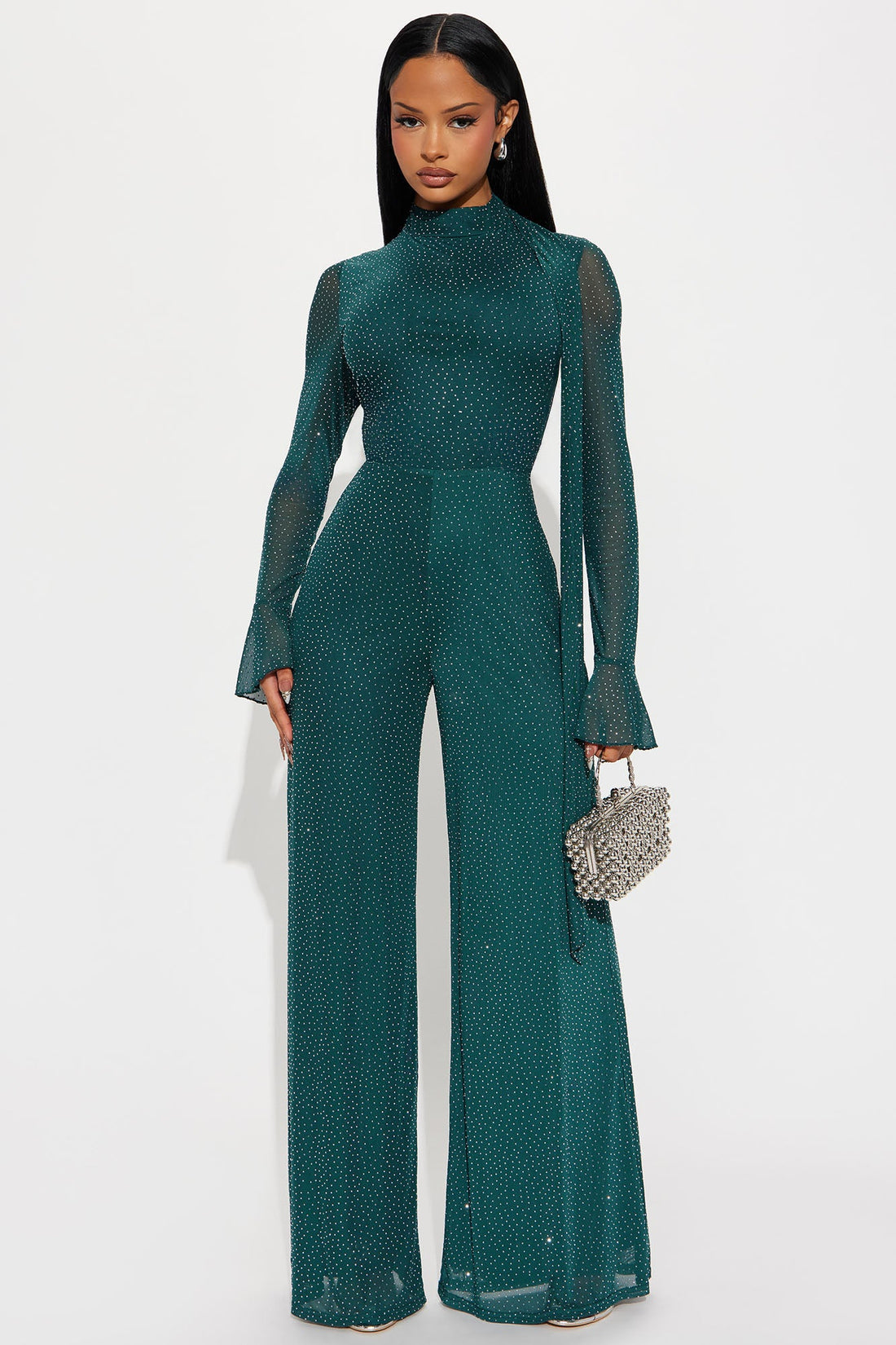 Amaya Rhinestone Scarf Jumpsuit - Hunter