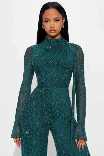 Amaya Rhinestone Scarf Jumpsuit - Hunter