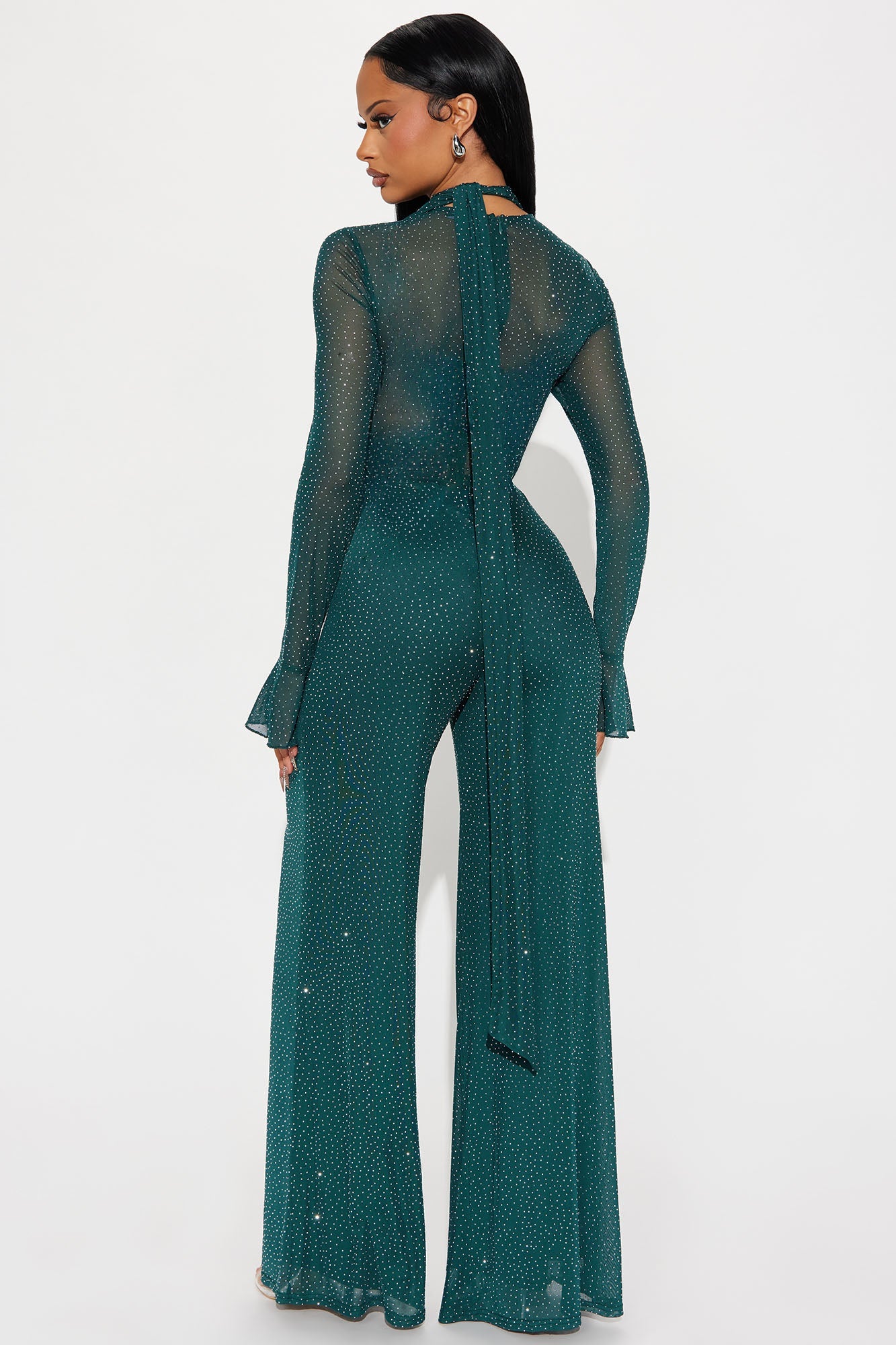Amaya Rhinestone Scarf Jumpsuit - Hunter