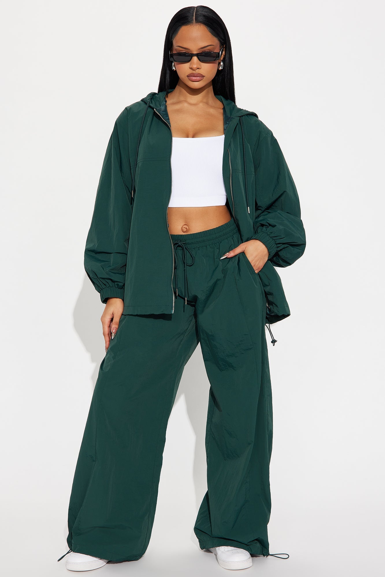 First Class Windbreaker Zip Up Hoodie - Hunter Green