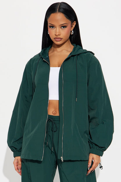 First Class Windbreaker Zip Up Hoodie - Hunter Green