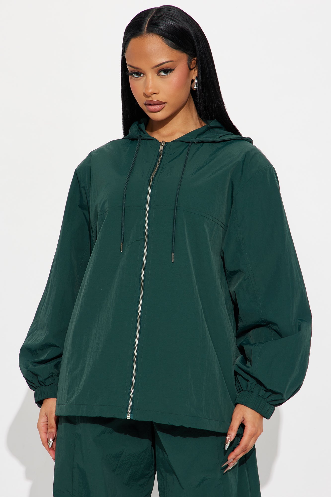 First Class Windbreaker Zip Up Hoodie - Hunter Green