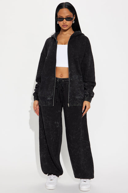 Kathleen Washed Fleece Lounge Zip Up Hoodie - Charcoal