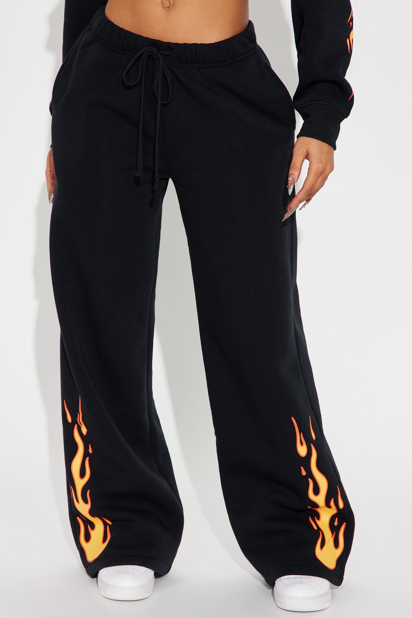 Flame Wide Leg Fleece Pant - Black