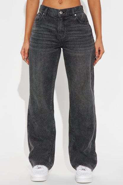 Dani Drop Waist Straight Leg Jeans - Black Wash
