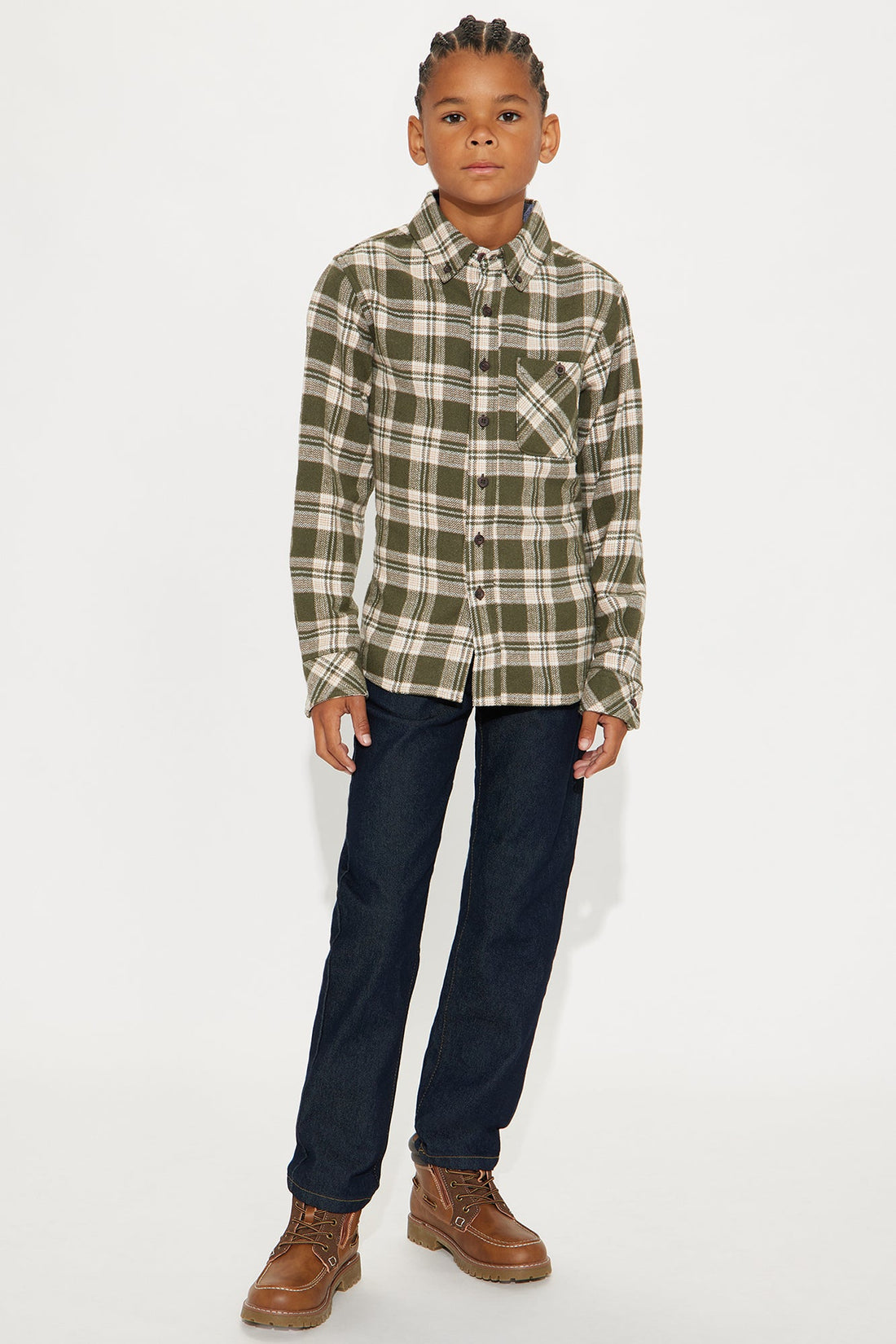 Mini Making It Happen Flannel Button Down Shirt - Green/combo