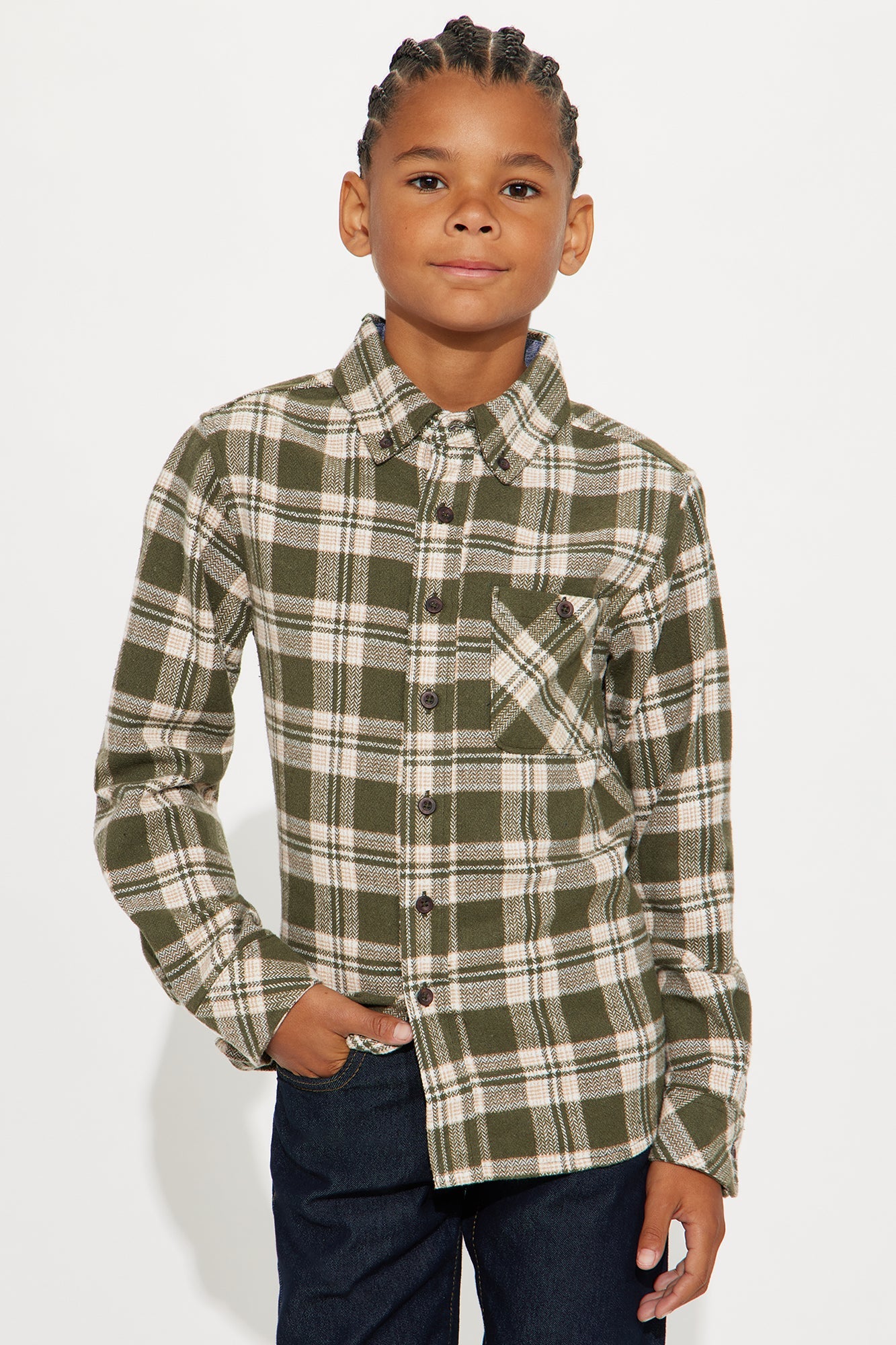Mini Making It Happen Flannel Button Down Shirt - Green/combo