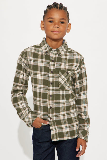 Mini Making It Happen Flannel Button Down Shirt - Green/combo