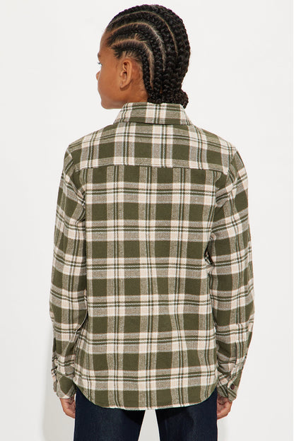 Mini Making It Happen Flannel Button Down Shirt - Green/combo