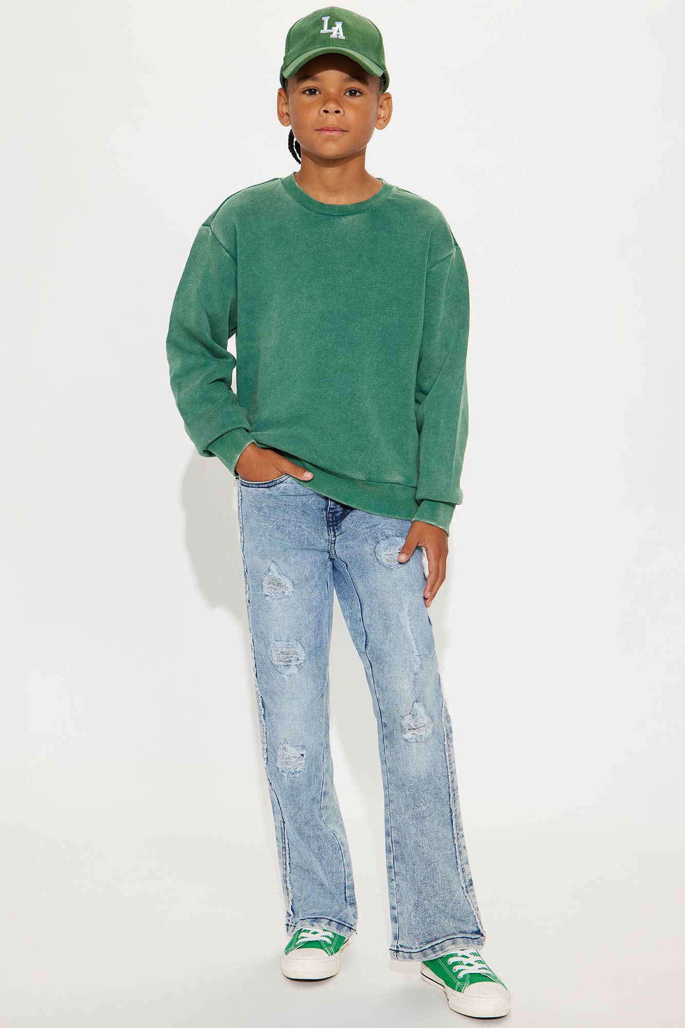 Mini Michael Frayed Straight Leg Jeans - Light Blue Wash