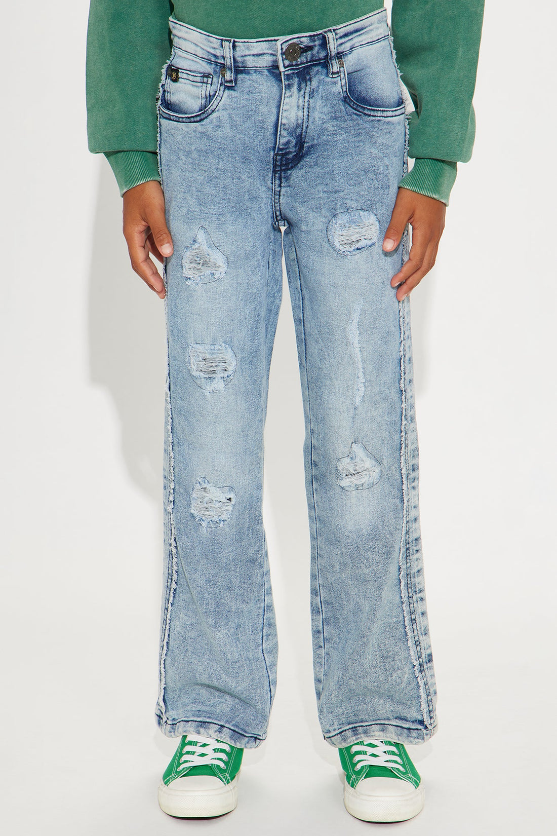 Mini Michael Frayed Straight Leg Jeans - Light Blue Wash