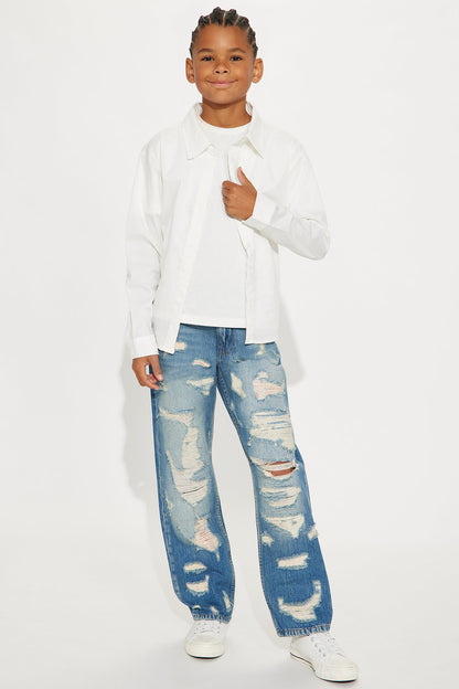 Mini Relaxed Straight Repaired But Destroyed Jean - Medium Blue Wash