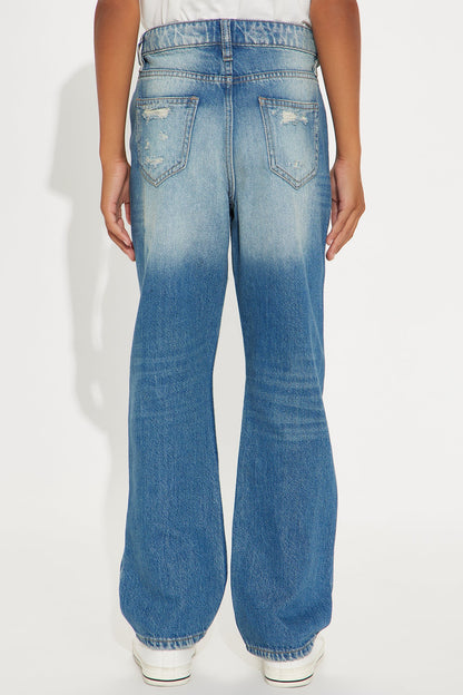 Mini Relaxed Straight Repaired But Destroyed Jean - Medium Blue Wash