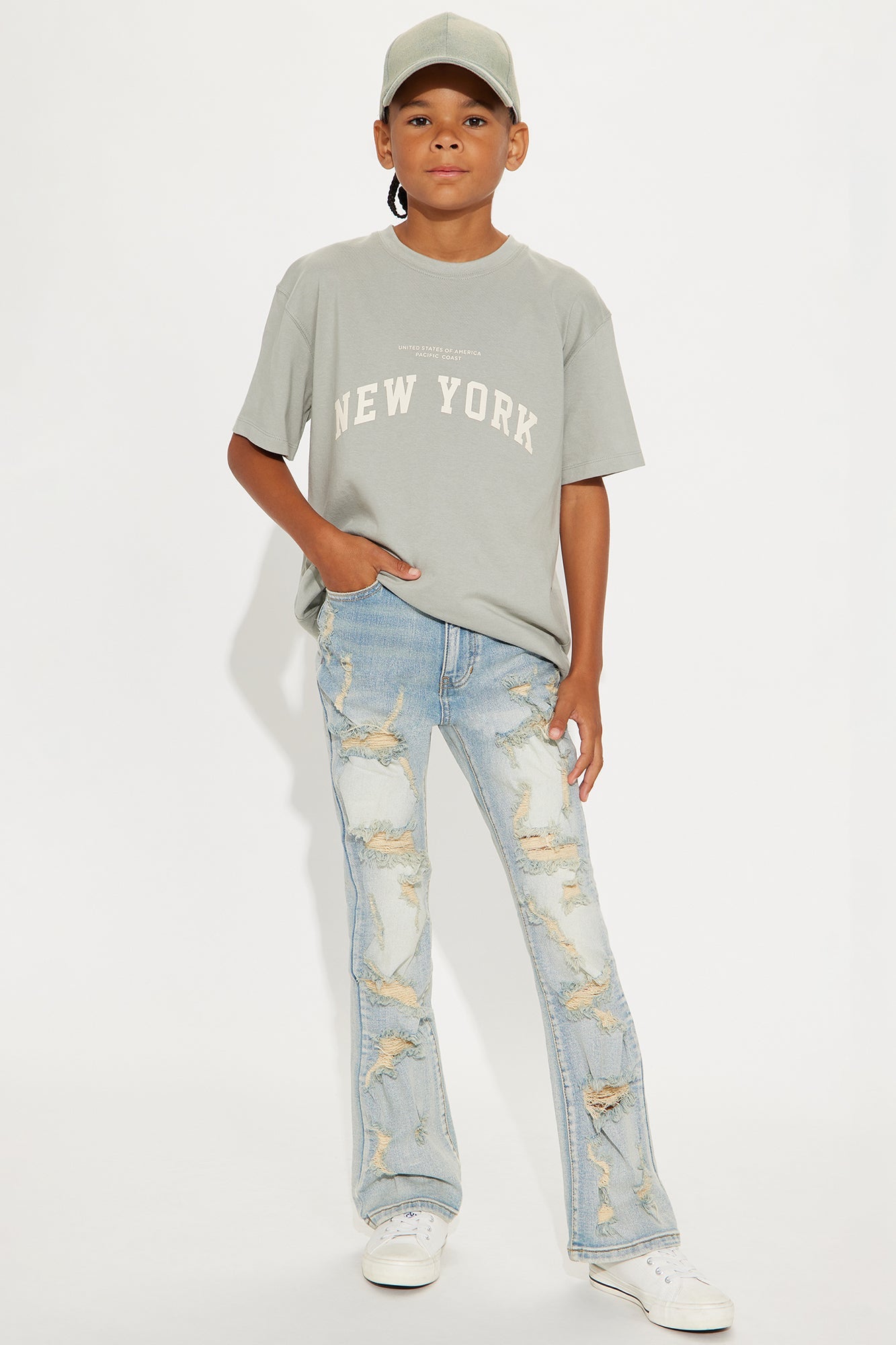 Mini Torn Apart Stacked Skinny Flare Jeans - Blue Wash