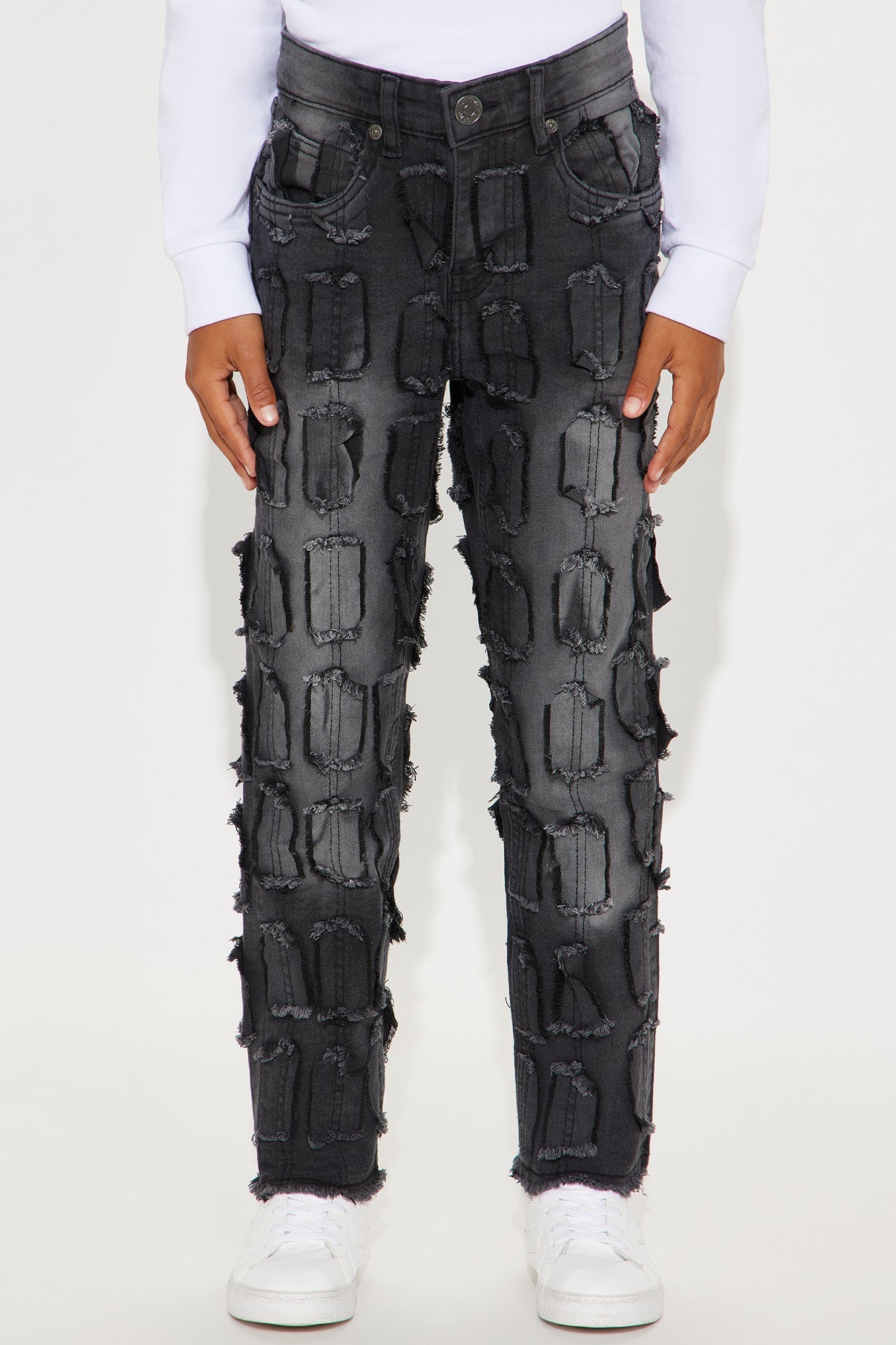 Mini Mason All Over Fray Straight Leg Jeans - Grey