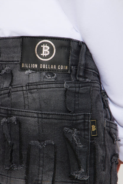 Mini Mason All Over Fray Straight Leg Jeans - Grey