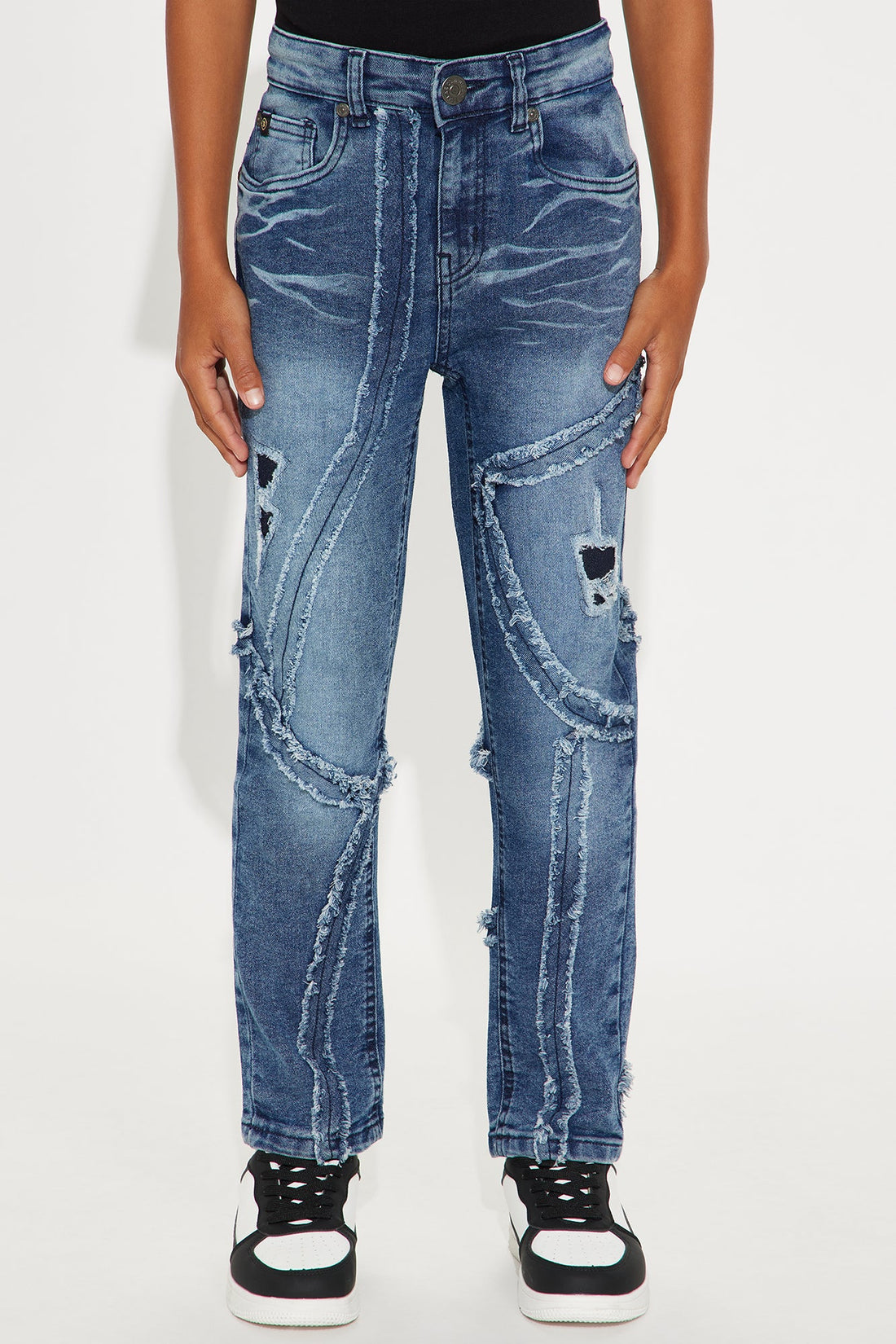 Mini Dylan Distressed Straight Leg Jeans - Indigo