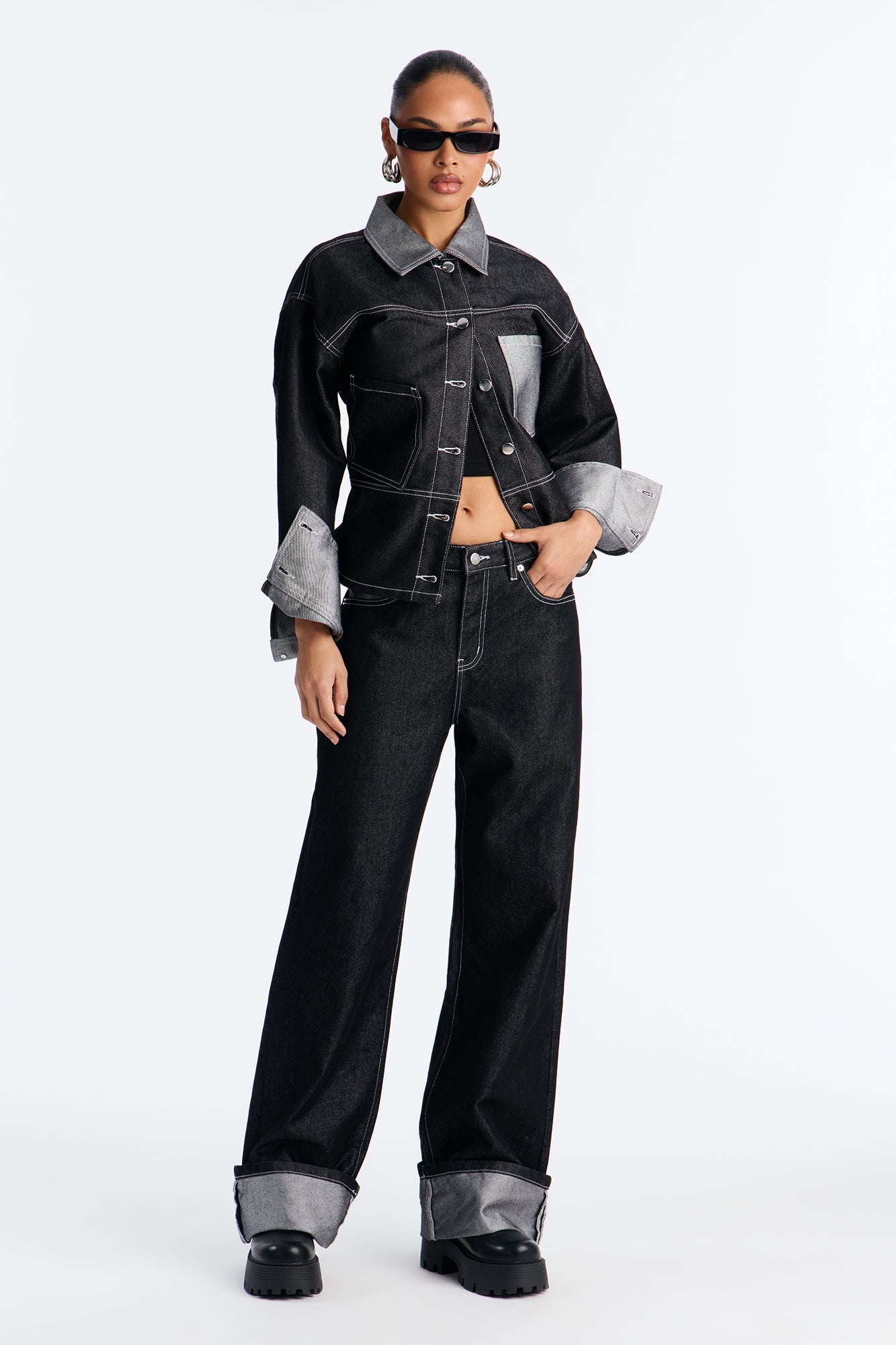 Double Agent Cuffed Wide Leg Jeans - Black