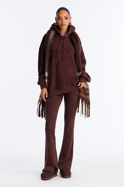 Like A Saint Fleece Flare Leg Pant Set - Brown