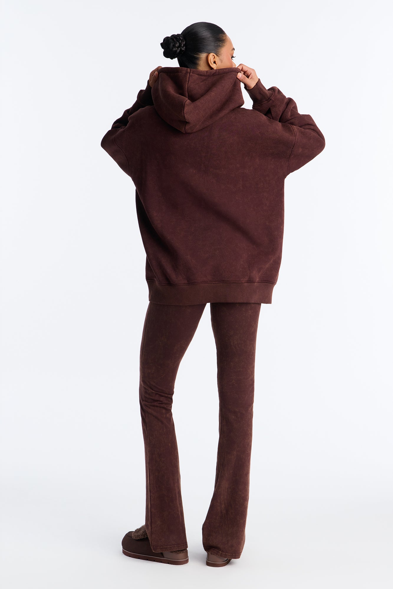 Like A Saint Fleece Flare Leg Pant Set - Brown