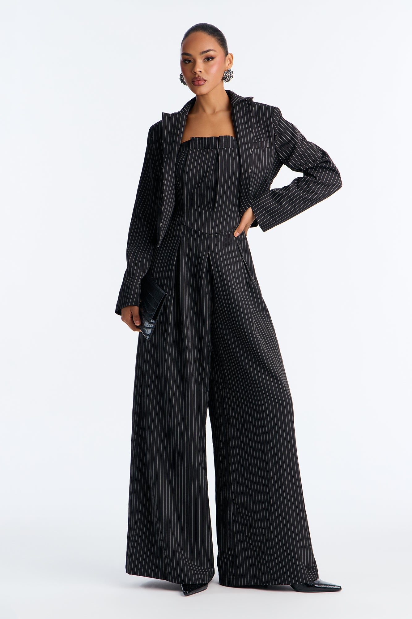 Laurel Pinstripe 2 Piece Jumpsuit - Black/White