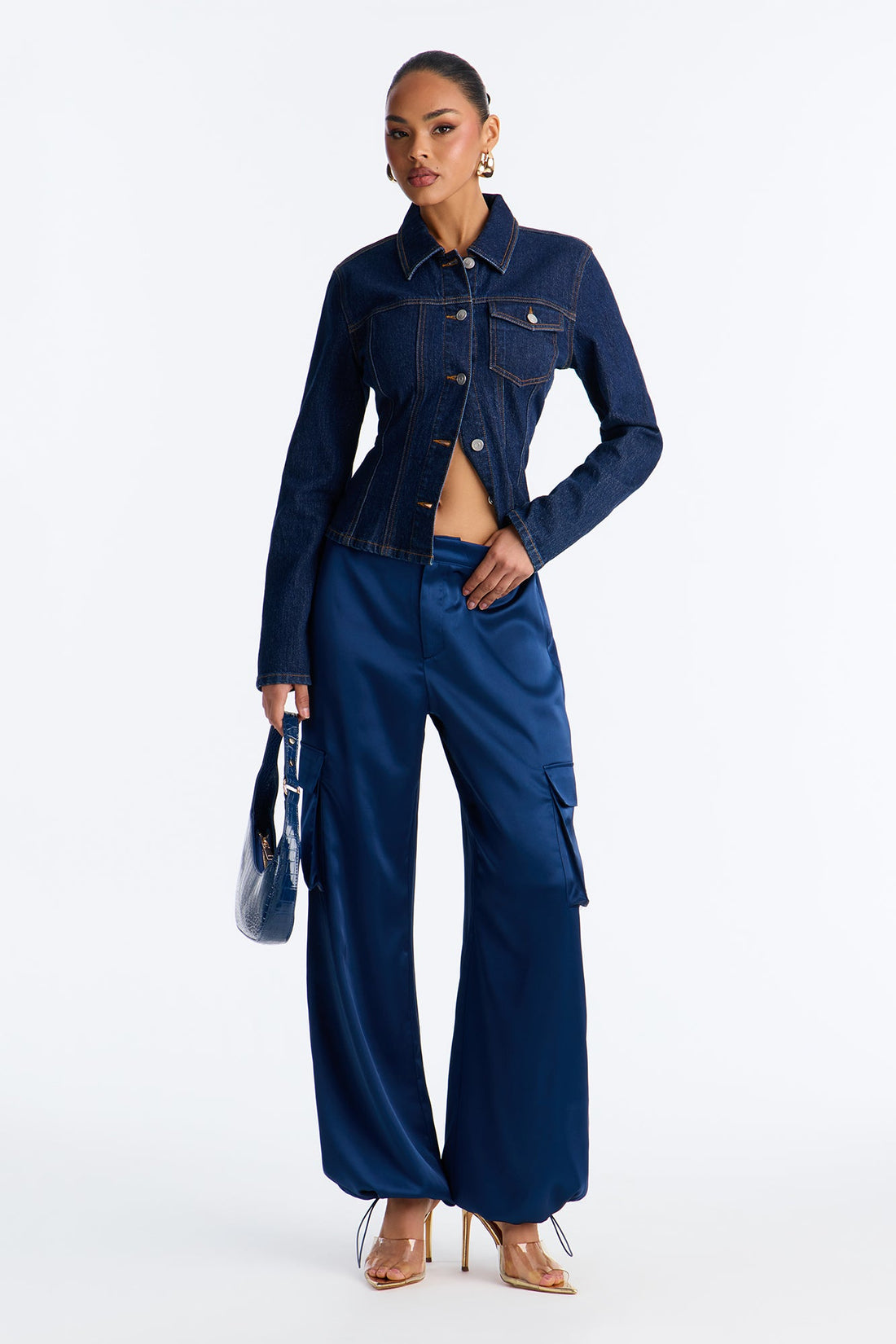 Maggie Satin Balloon Jogger Pants - Navy