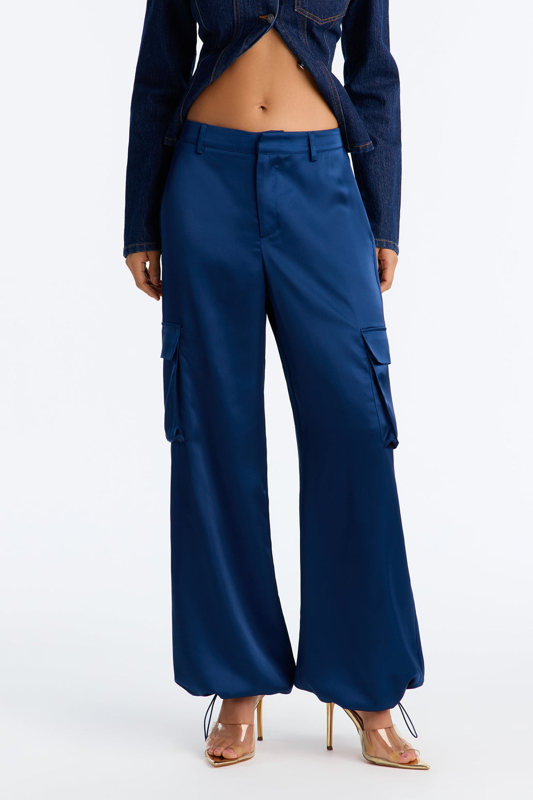 Maggie Satin Balloon Jogger Pants - Navy