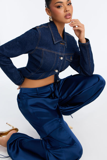 Maggie Satin Balloon Jogger Pants - Navy