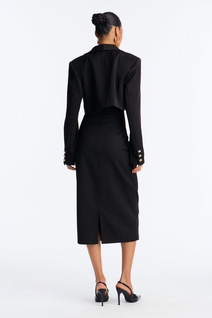 Suit Yourself Strapless Crepe Woven Midi Dress Set - Black