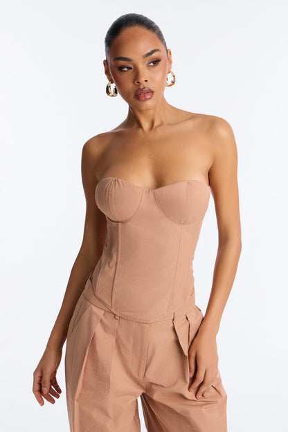 Kenzie Strapless Wide Leg Pant Set - Taupe
