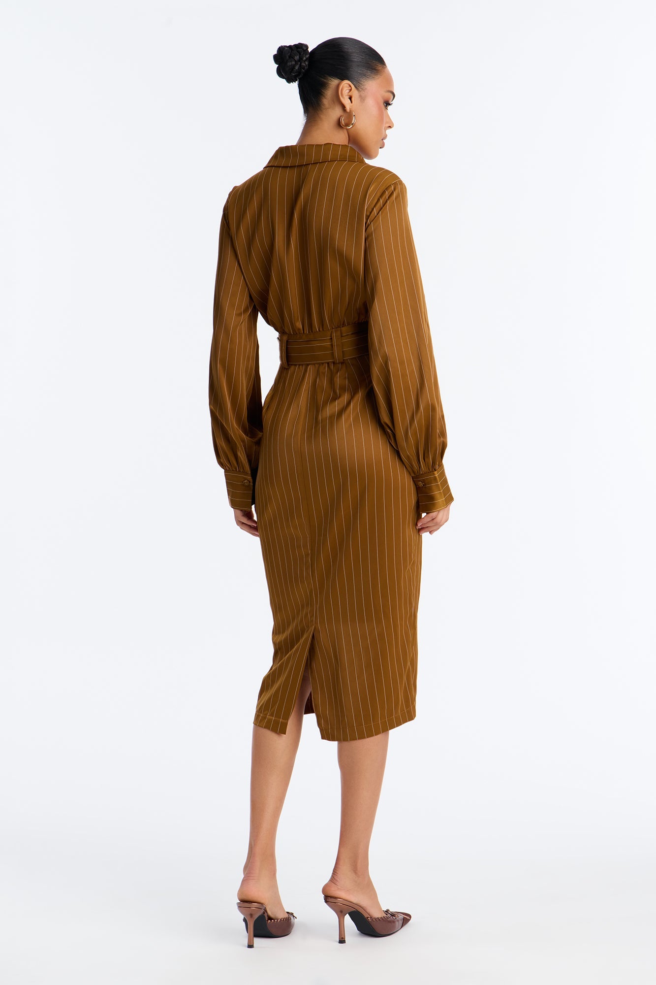 Call The Shots Belted Satin Midi Dress - Mustard