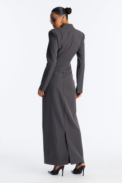 Totally Innocent Pinstripe Maxi Dress - Charcoal