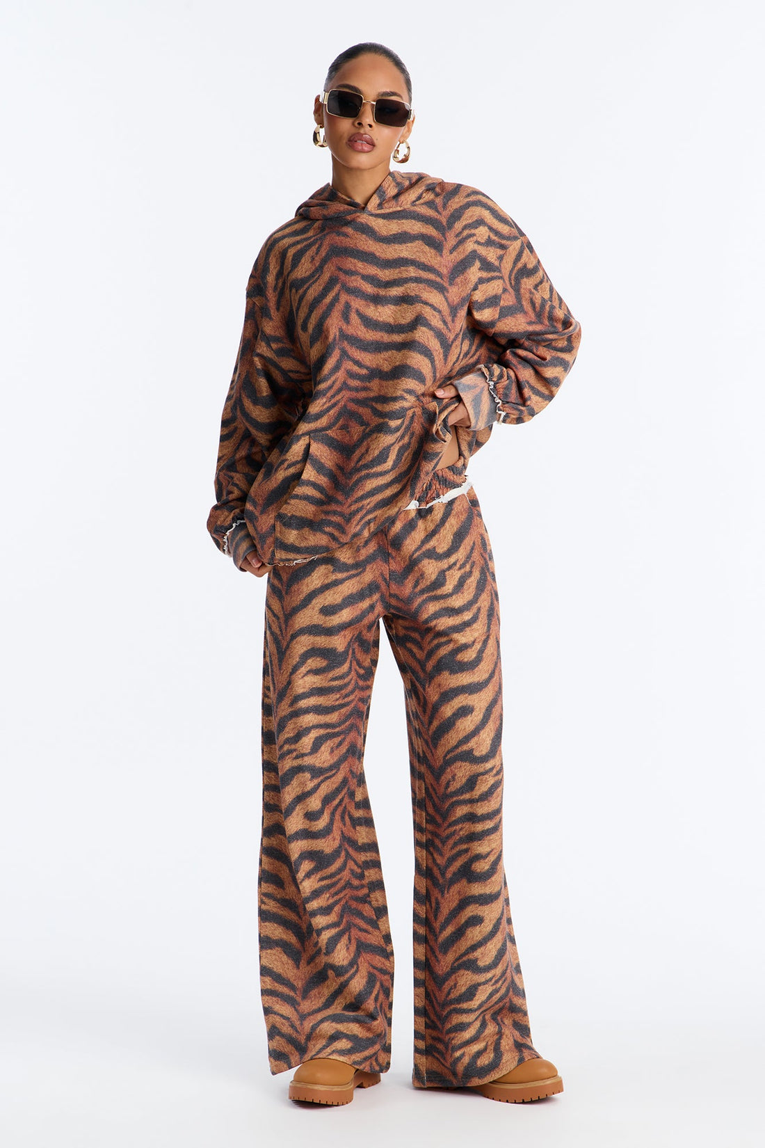 Sienna Zebra Print Wide Leg Pant Set - Black/combo