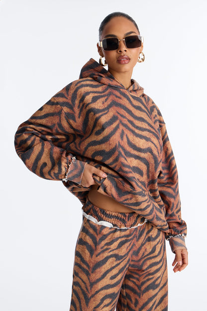 Sienna Zebra Print Wide Leg Pant Set - Black/combo