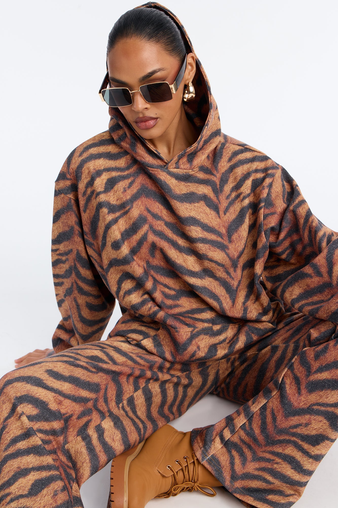 Sienna Zebra Print Wide Leg Pant Set - Black/combo